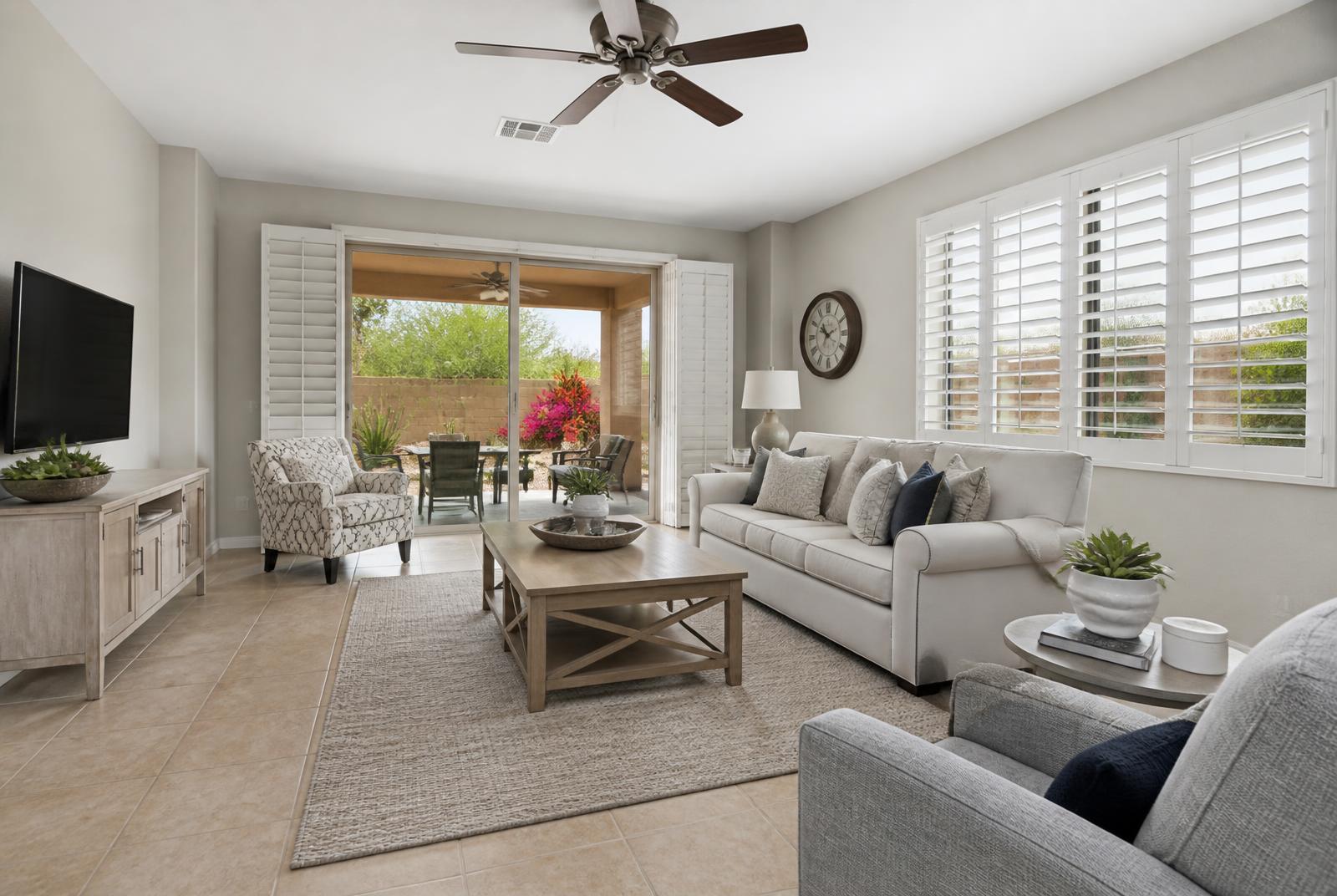 Professionally presented living room in an Arizona active-adult home